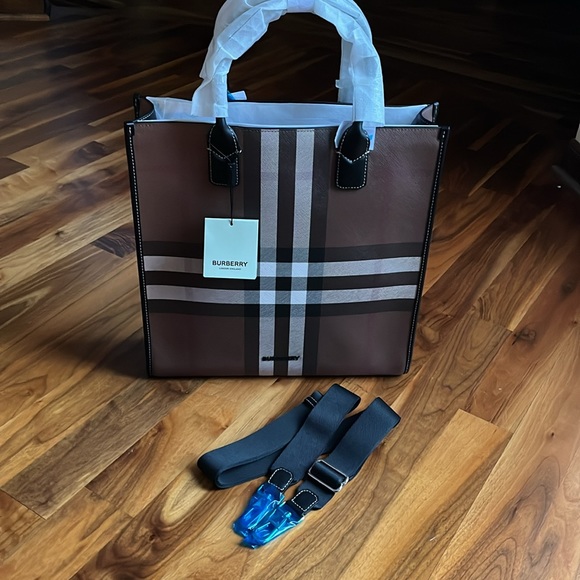 Burberry Denny Slim E-Check Canvas Tote, NEW - Picture 7 of 17
